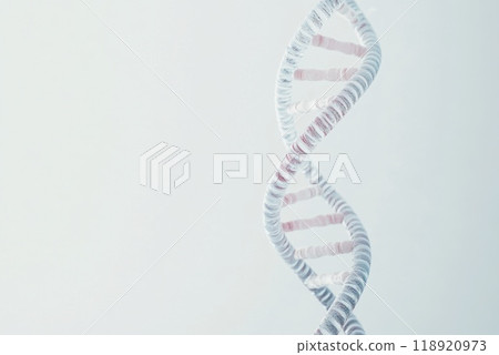 Close up of a double helix structure representing DNA in a minimalist design with a soft background 118920973