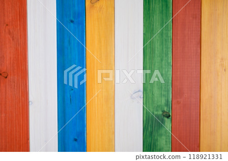 Blurred background of colourful wooden planks Blurred background of colourful wooden planks 118921331