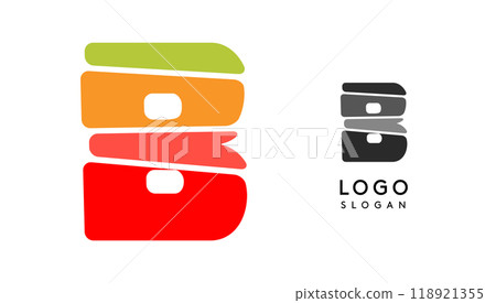 Bright colorful letter B, layers blocks like sandwich, stone balancing or rock stacking. Modern cartoon monogram for kid joyful book, fun logo. Vector illustration 118921355