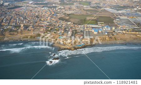 Panoramic view of the Chancay tourist castle, entertainment and tourism center. Chacay Lima, Peru. Panoramic view of the Chancay tourist castle, entertainment and tourism center. Chacay Lima, Peru. 118921481