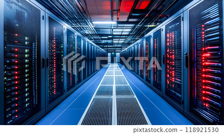 伺服器排列整齊的資料中心內部 118921530