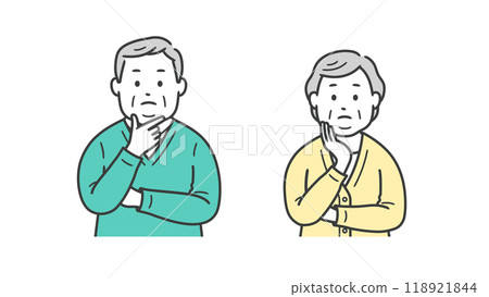 一位老年男女雙手放在臉上擔心的上半身插圖 118921844