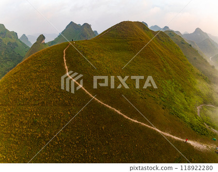 Drone aerial view of landscape mountains view in summer season,High angle view over countryside at northern Vietnam Drone aerial view of landscape mountains view in summer season,High angle view over countryside at northern Vietnam 118922280