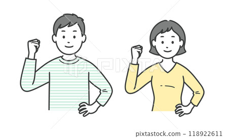 Upper body illustration of an adult man and woman doing a fist pump 118922611