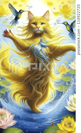 黃色的花和貓 黃色的花和貓 118922720