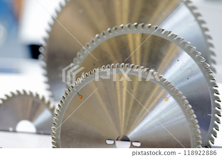 crosscut circular table saw blades close up 118922886