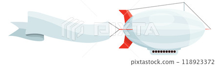 Banner ribbon template on retro zeppelin cartoon aircraft 118923372