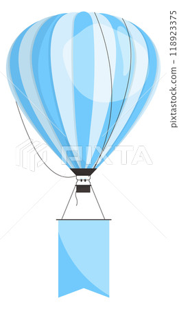 Promo banner hanging from flying hot air balloon Promo banner hanging from flying hot air balloon 118923375