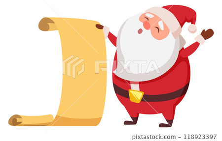 Santa hold blank paper scroll. Christmas card mascot 118923397