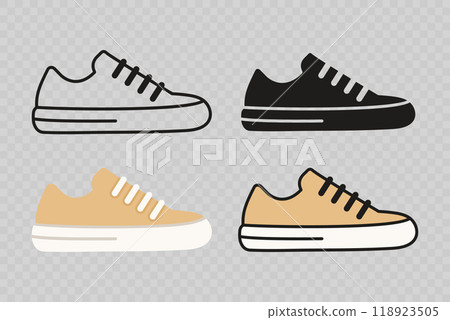 Flat Vector Linear Male and Female Shoes Icon Set Isolated. Sneakers, Footwear Color Symbol Set, Design Template, Clipart. Vector Illustration Flat Vector Linear Male and Female Shoes Icon Set Isolated. Sneakers, Footwear Color Symbol Set, Design Template, Clipart. Vector Illustration 118923505