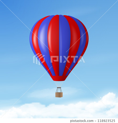 Vector Travel Banner with 3d Realistic Hot Air Balloon Icon on a Blue Sky Background. Design Template, Summer Vacation, Travelling, Tourism and Journey Concept 118923525