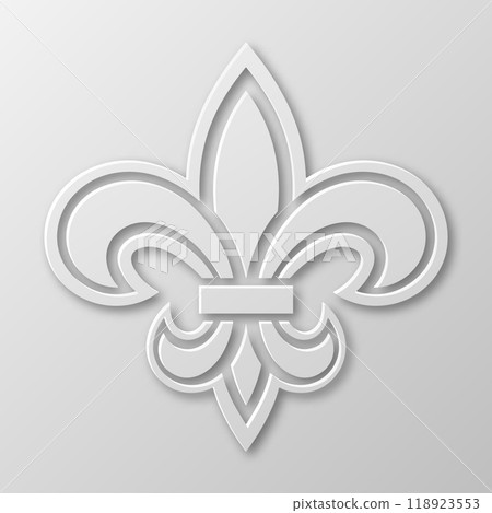 Vector Realistic Paper 3d Fleur De Lis Closeup on White Background. Heraldic Lily Sign, Vector Illustration 118923553