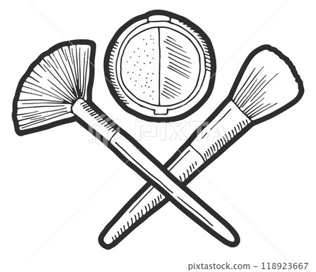 Makeup logo. Brushes and powder blush fashion illustration Makeup logo. Brushes and powder blush fashion illustration 118923667