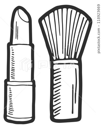 Lipstick and brush label. Glamour makeup tools symbol Lipstick and brush label. Glamour makeup tools symbol 118923669