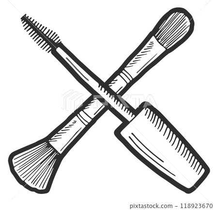 Beauty salon logo. Crossed mascara and makeup brush Beauty salon logo. Crossed mascara and makeup brush 118923670