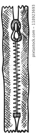 Zipper doodle. Clothing fastener hand drawn icon 118923693