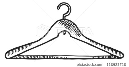 Clothing hanger wooden sketch. Vintage coat rack 118923718