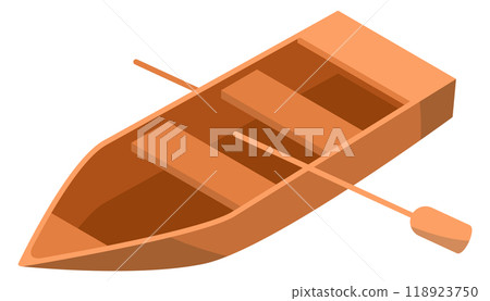 Wooden oar boat isometric icon. Rowboat symbol 118923750