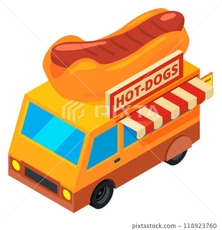 Hot dog truck isometric icon. Food vendor 118923760