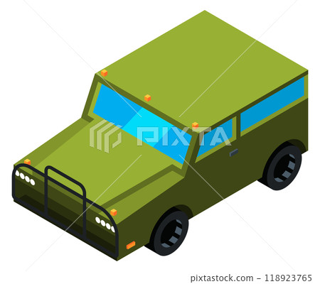Outdoor travel car isometric icon. Vacation trip symbol 118923765