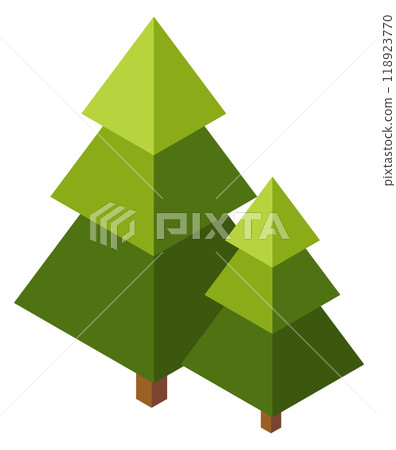 Isometric pines icon. Woodland symbol. Forest nature 118923770