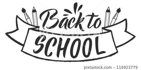 Back to school emblem. Hand drawn lettering label Back to school emblem. Hand drawn lettering label 118923779