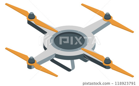 Drone isometric icon. Flying quadcopter with four propellers Drone isometric icon. Flying quadcopter with four propellers 118923791