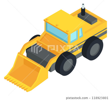 Loader vehicle. Construction front hoe isometric icon 118923801