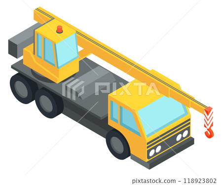 Mobile crane transport. Construction lifting isometric vehicle Mobile crane transport. Construction lifting isometric vehicle 118923802