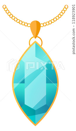 Crystal pendant. Golden chain with blue gem. Luxury jewel Crystal pendant. Golden chain with blue gem. Luxury jewel 118923901