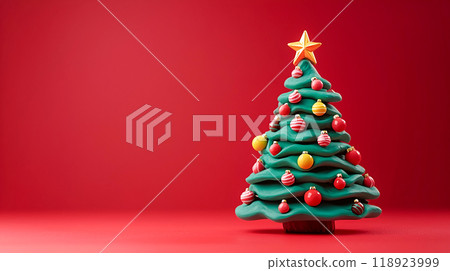 紅色背景上可愛的黏土風格聖誕樹 118923999