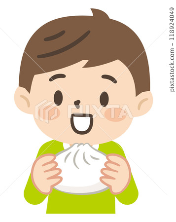 吃肉包子的男孩插畫 118924049