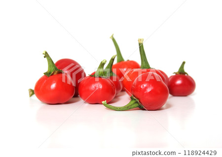 Red Ripe Cherry Peppers Isolated on White Background 118924429