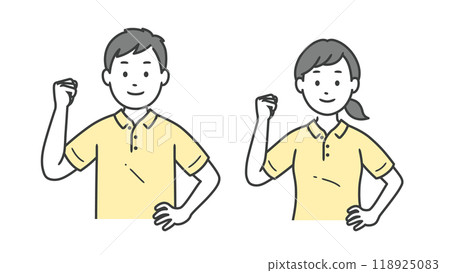 Upper body illustration of male and female caregivers doing a fist pump 118925083
