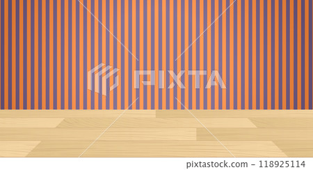 Wood table top with copy space to show product on orange and violet color striped background for halloween theme concept, Vector illustration 118925114
