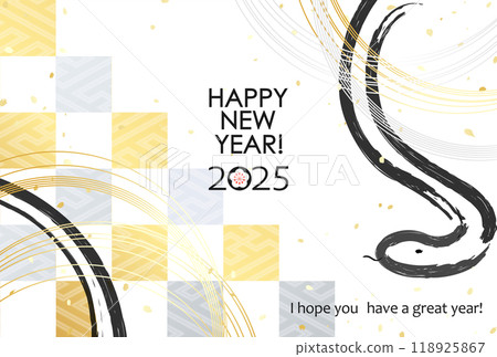 2025蛇年新年賀卡水引與格子圖案 118925867