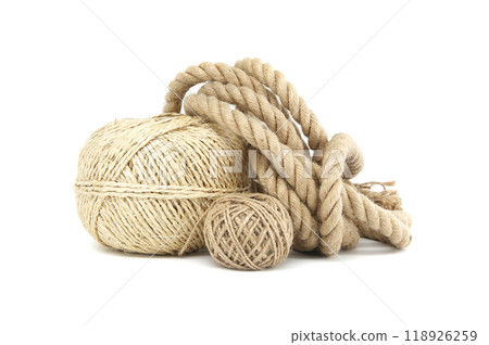 Natural fiber ropes and twine isolated on white background 118926259