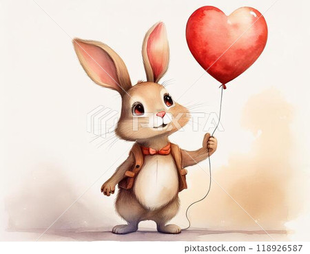 拿著心型氣球的可愛兔子 118926587