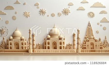 Celebrating India's Independence Day with Iconic Landmarks and Cultural Symbols in a Beautiful Artistic Representation Celebrating India's Independence Day with Iconic Landmarks and Cultural Symbols in a Beautiful Artistic Representation 118926884