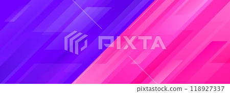 Bright sport game contest footer design. Colorful wide sporty versus banner concept for presentation, footer, header, poster, flyer. Abstract purple and pink diagonal gradient line background. Vector 118927337