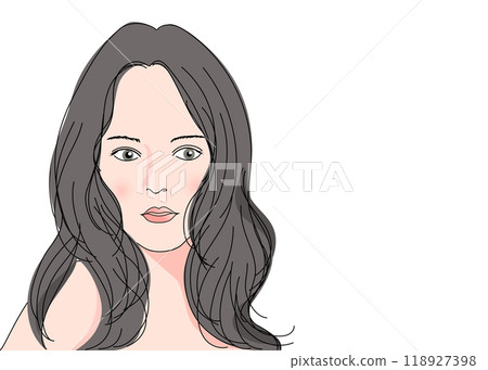 女人的臉正面特寫日本長髮女人上半身向前看的插圖 女人的臉正面特寫日本長髮女人上半身向前看的插圖 118927398