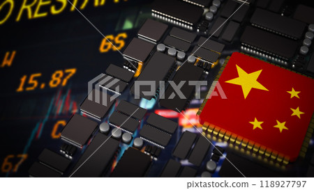The china flag on pcb  board for technology concept 3d rendering. 118927797