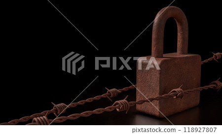 The Rusty lock for Cybersecurity or technology concept 3d rendering. The Rusty lock for Cybersecurity or technology concept 3d rendering. 118927807
