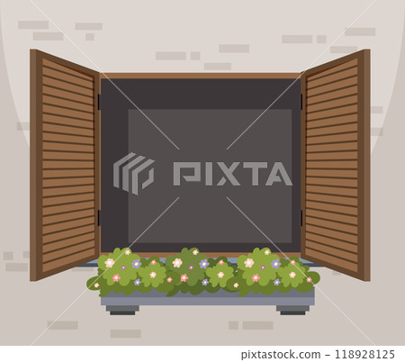 Open Window with Flower Box Open Window with Flower Box 118928125