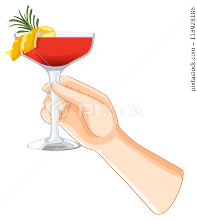 Elegant Cocktail in Hand Illustration Elegant Cocktail in Hand Illustration 118928186