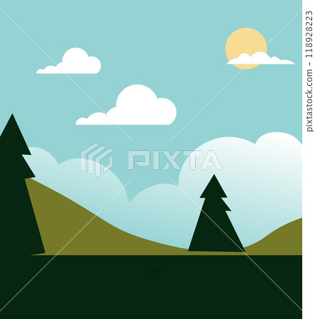 Peaceful Forest Landscape Scene vector Peaceful Forest Landscape Scene vector 118928223