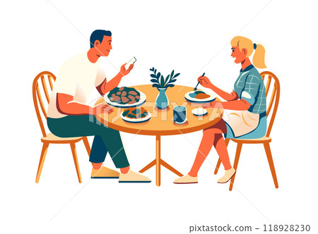 Dining couple at the table 118928230