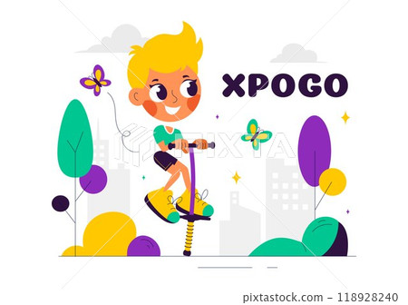 XPogo Stick Jumping Sport Vector Illustration in Outdoor Playful Scene in a Flat Style Cartoon Background XPogo Stick Jumping Sport Vector Illustration in Outdoor Playful Scene in a Flat Style Cartoon Background 118928240