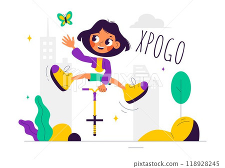 XPogo Stick Jumping Sport Vector Illustration in Outdoor Playful Scene in a Flat Style Cartoon Background XPogo Stick Jumping Sport Vector Illustration in Outdoor Playful Scene in a Flat Style Cartoon Background 118928245