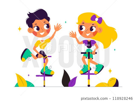 XPogo Stick Jumping Sport Vector Illustration in Outdoor Playful Scene in a Flat Style Cartoon Background 118928246
